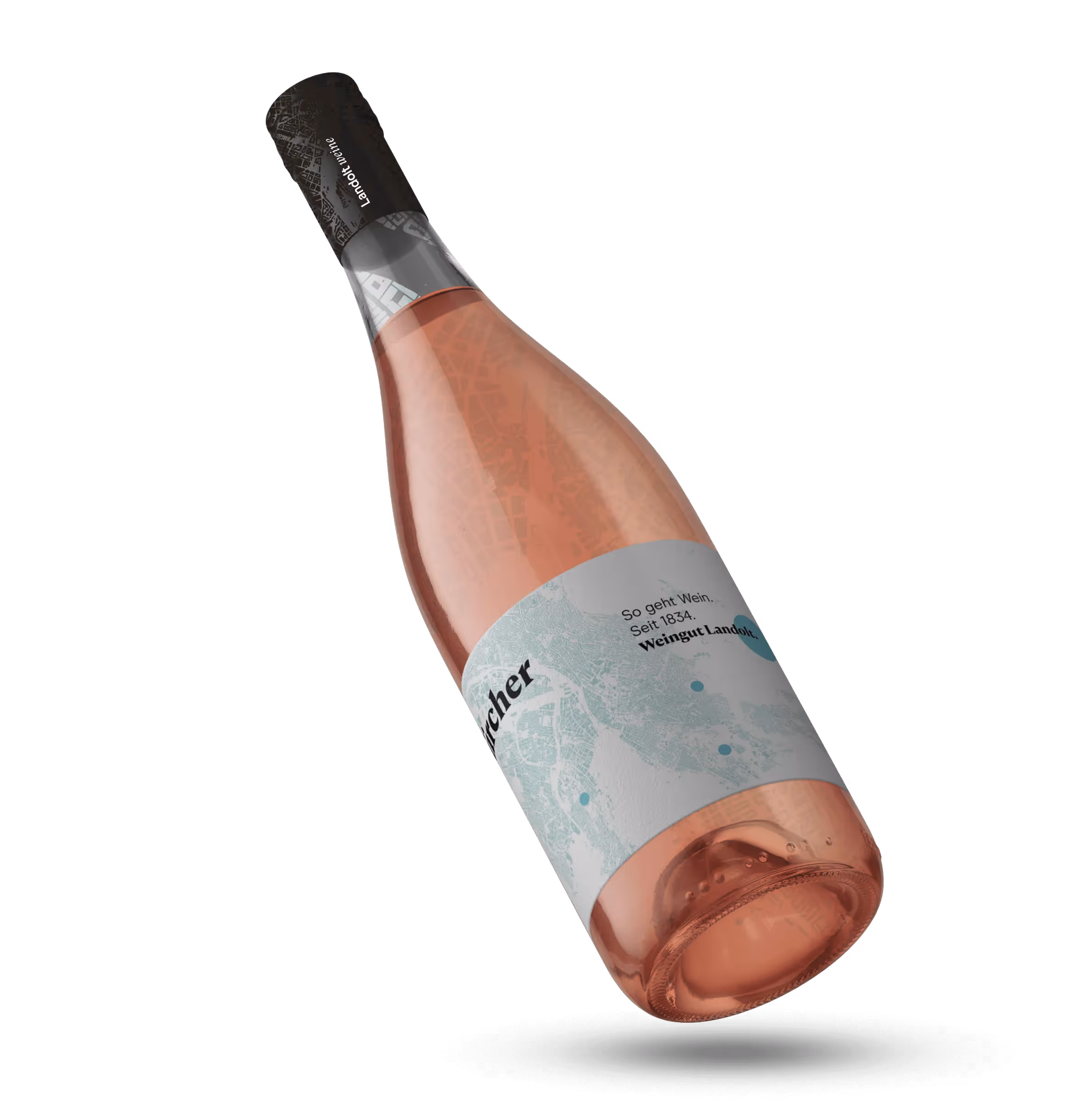 Landolt Rosé Weinflasche mit Zürich Karte – Packaging Design Agentur