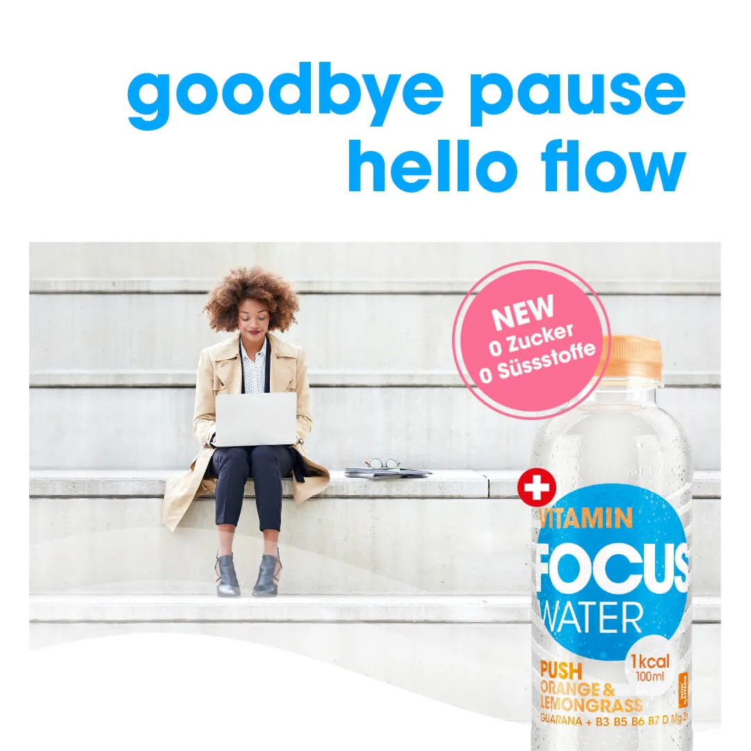 Focuswater Kampagne Goodbye pause, hello flow – Social Media Agentur