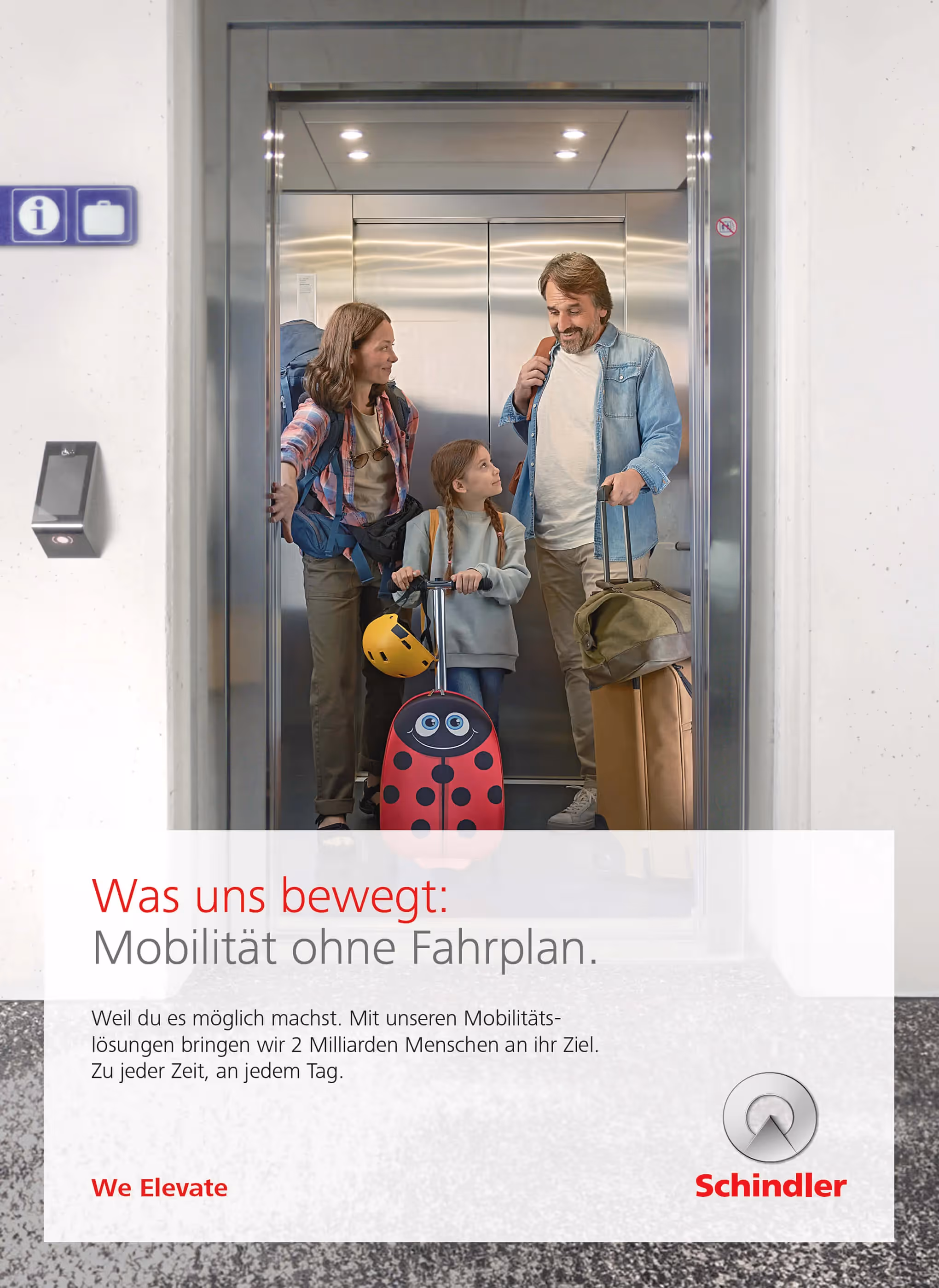 Schindler Plakat mit einer Familie im Lift – Werbeagentur Zürich