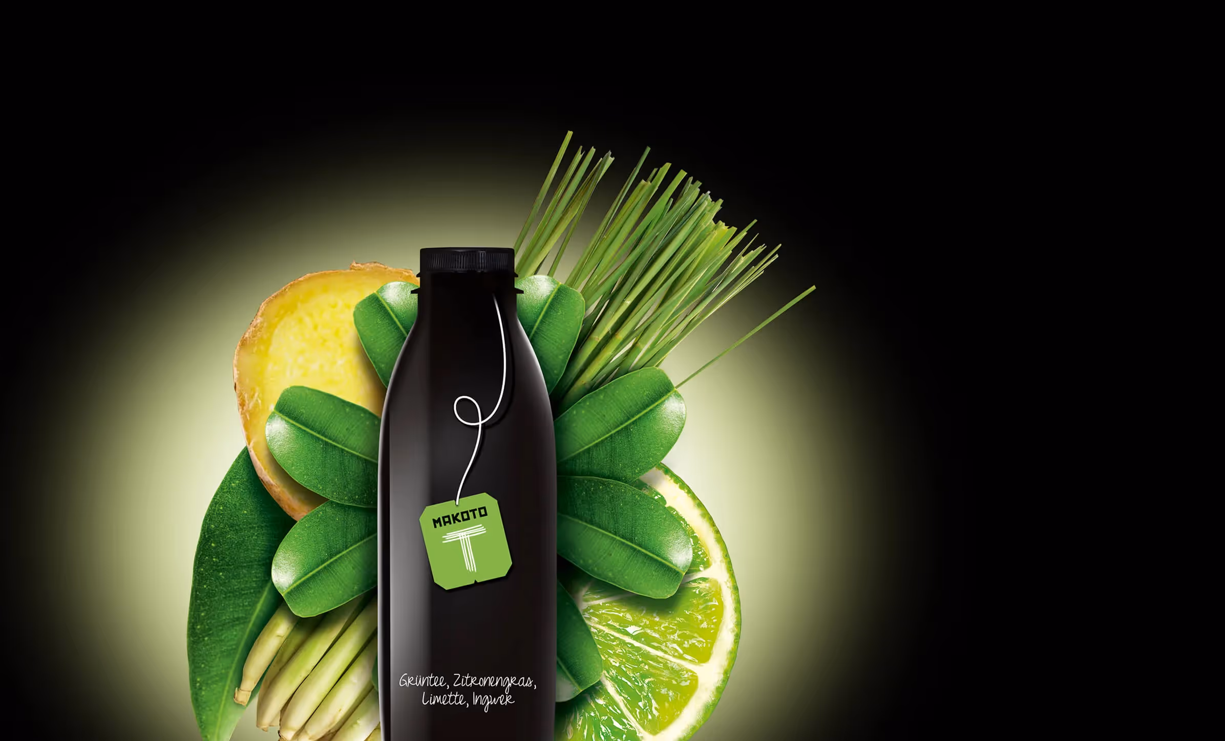 Makoto Flasche in schwarz Packaging Quer – Branding Agentur