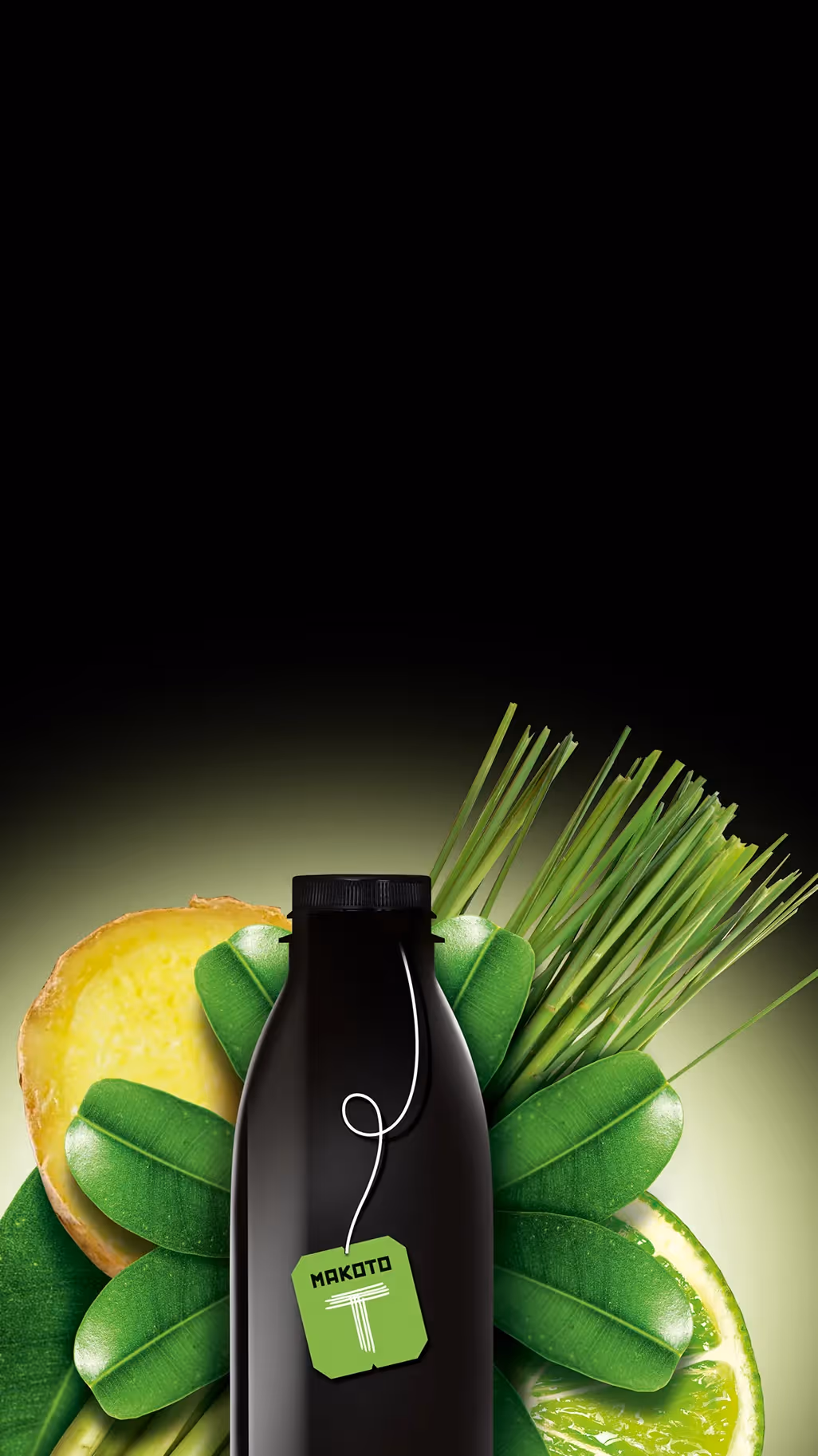 Makoto Flasche in schwarz Packaging Hochformat– Branding Agentur