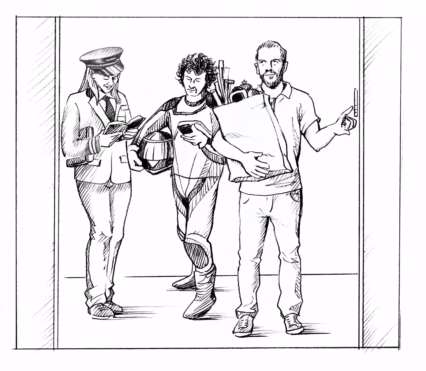 Schindler Illustration Menschen in einem Lift – Werbeagentur Zürich 04