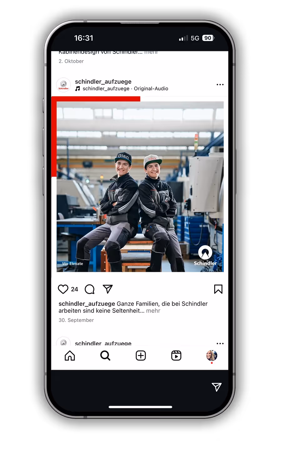 Schindler Mockup Handy Social Media – Werbeagentur Zürich