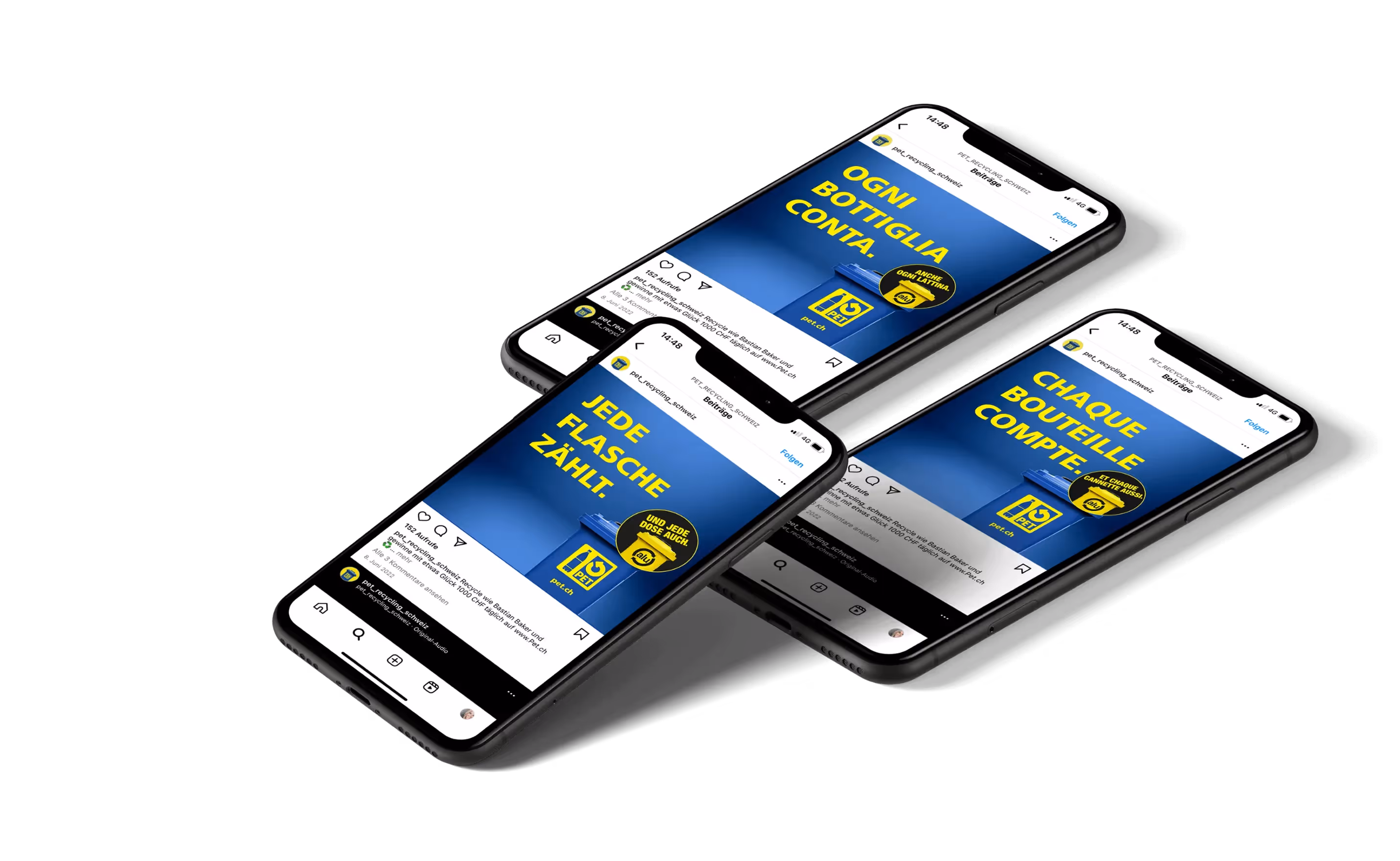 Mockup drei iPhone von PET – Werbeagentur Zürich