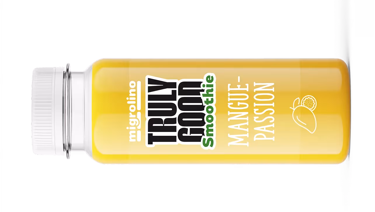 Smoothie Flasche liegend von Migrolino Truly Good – Marketing Agentur