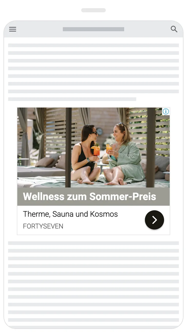 Google Display Anzeige von FORTYSEVEN für Wellness & Sommerangebote im Thermalbad
