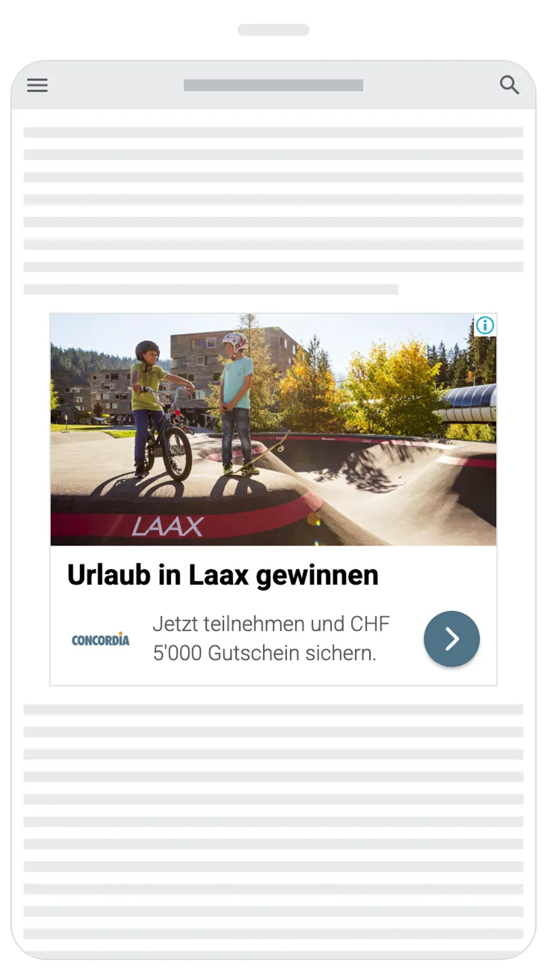 Google Display Anzeige von CONCORDIA für Feriengewinnspiel