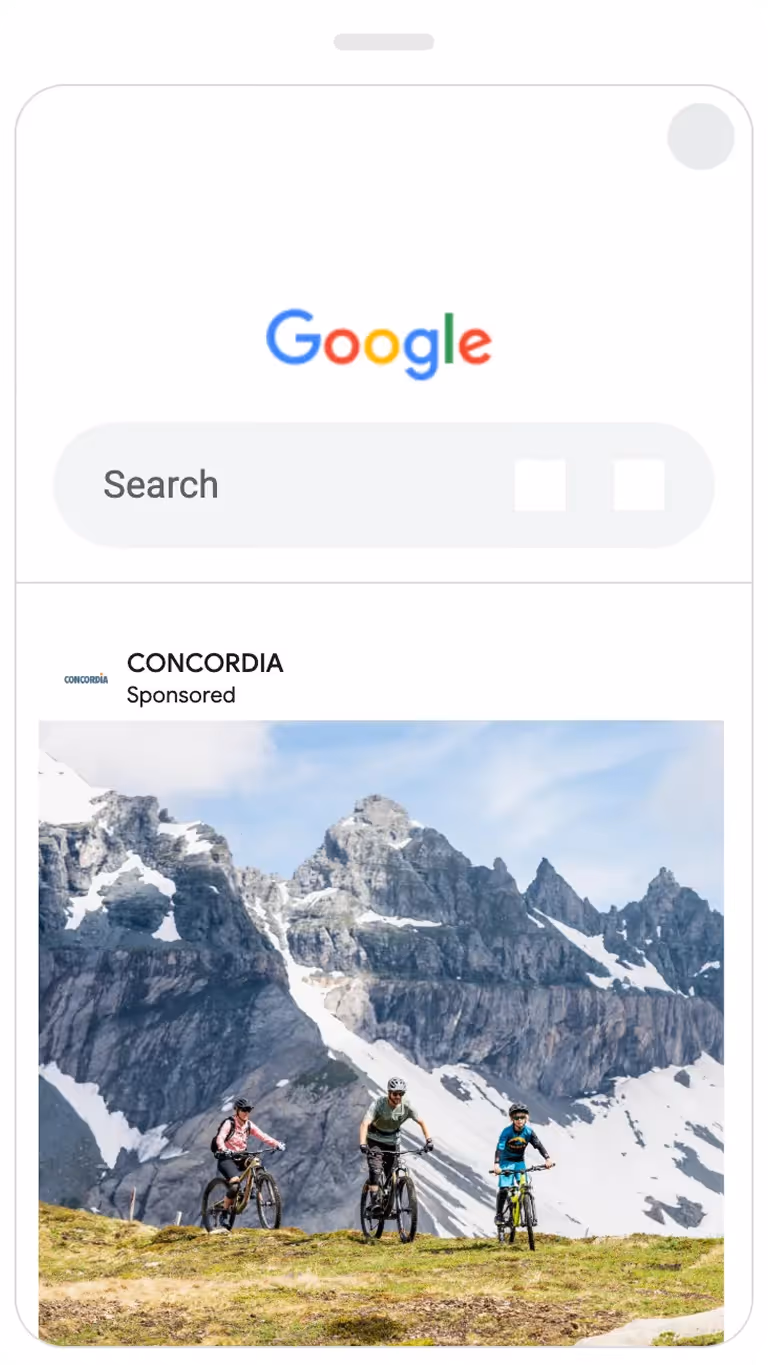 Responsive Google Ad von CONCORDIA für aktive Familienferien in den Alpen