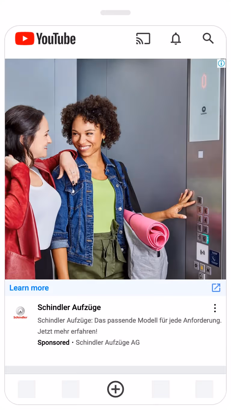 Mobile YouTube Werbeanzeige von Schindler für innovative Aufzugslösungen