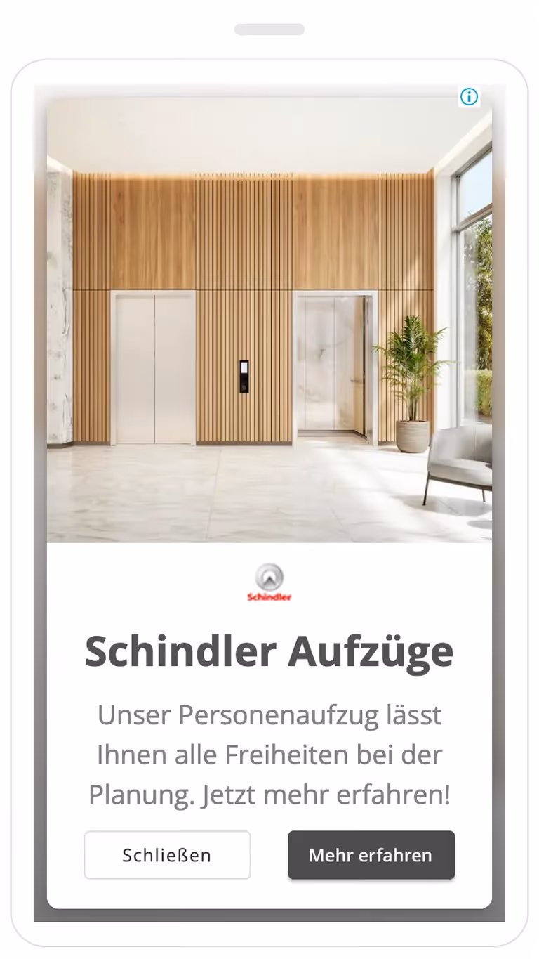 Responsive Google Ad von Schindler für Aufzugplanung