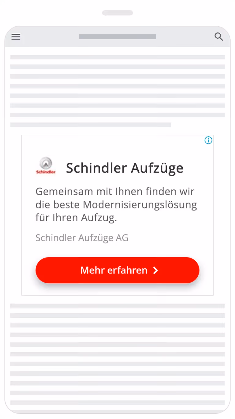 Preview einer Responsive Google Display Ad von Schindler für Aufzugmodernisierung