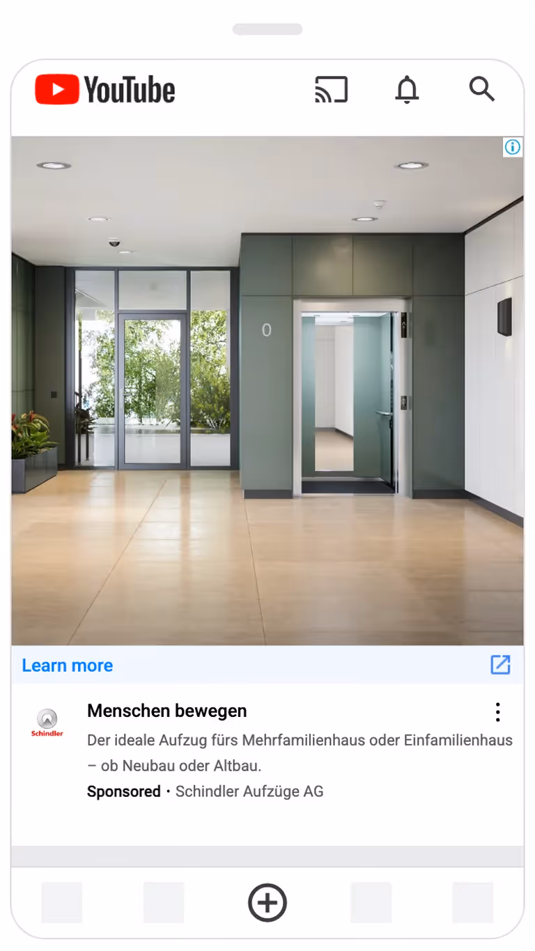 Mobile YouTube Ad von Schindler zur digitalen Performance-Kampagne