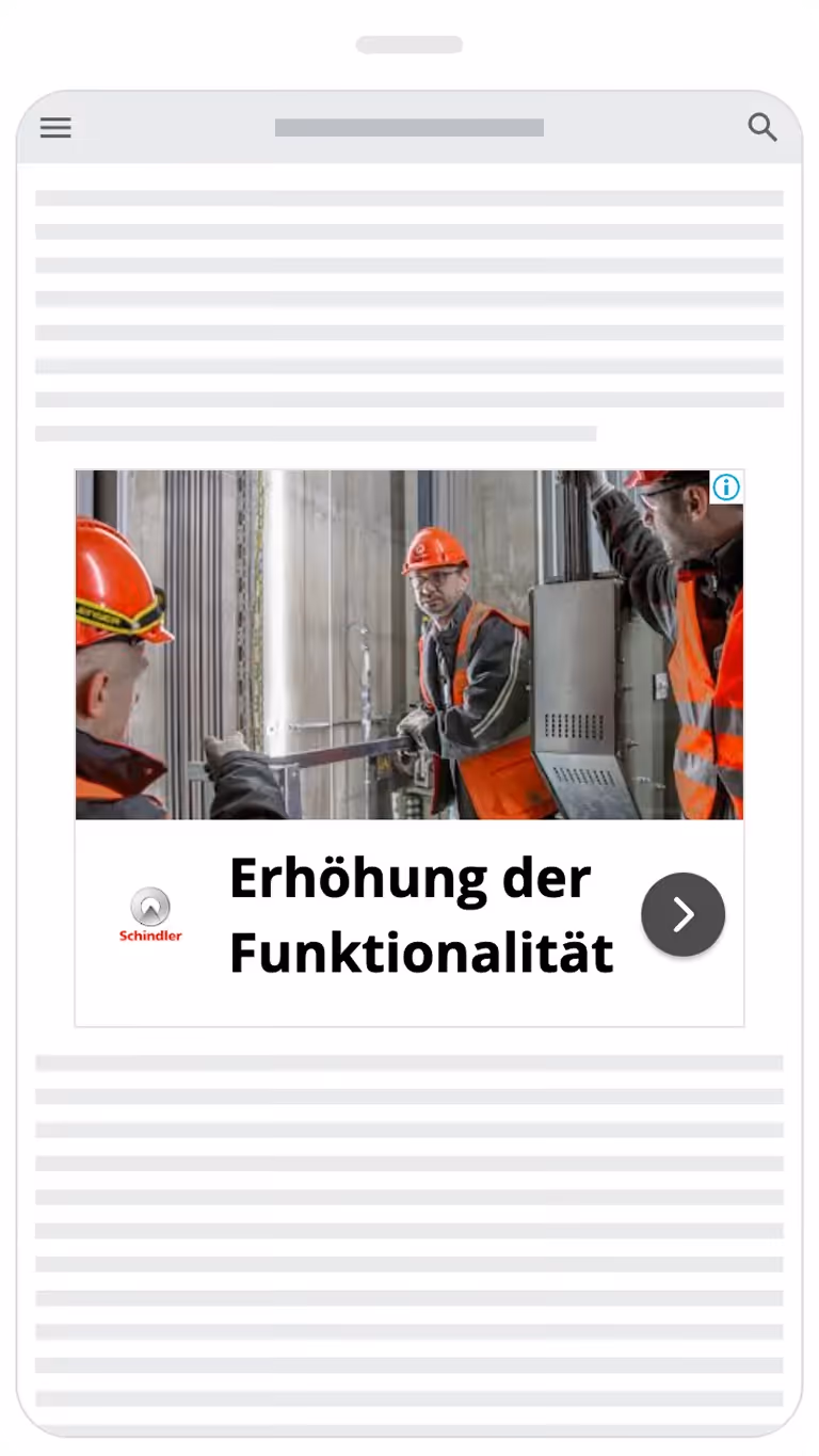 Responsive Google Display Ad von Schindler für moderne Aufzugslösungen