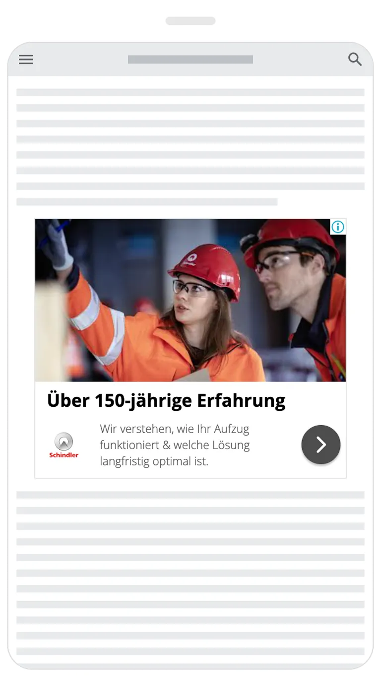Beispiel einer Performance-Marketing-Anzeige von Schindler im Google Display Netzwerk