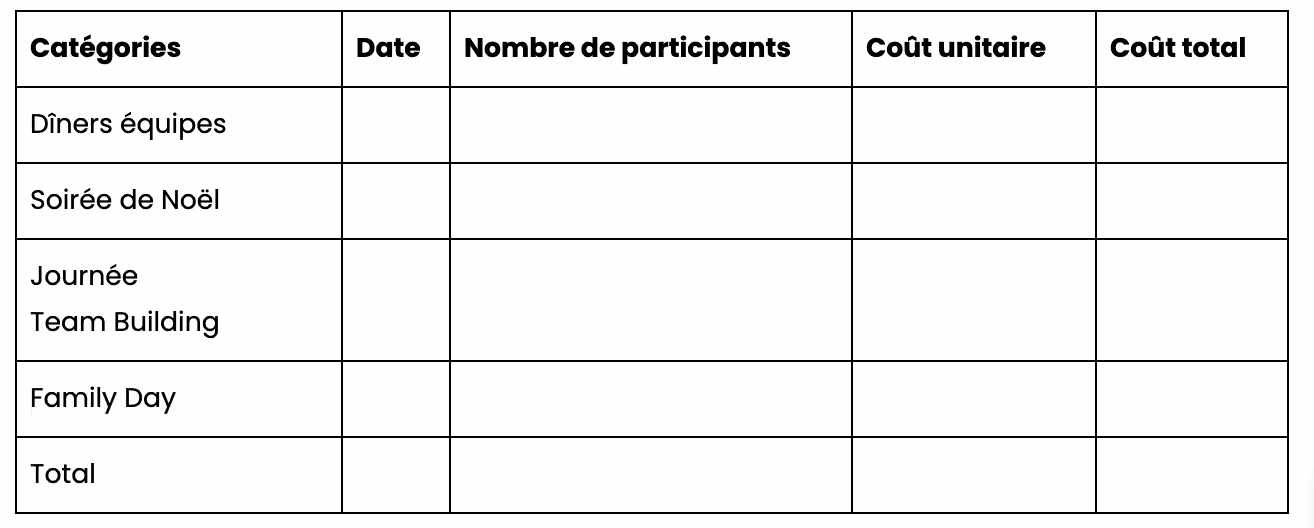 Modèle de tableau Excel de suivi des activités du CSE