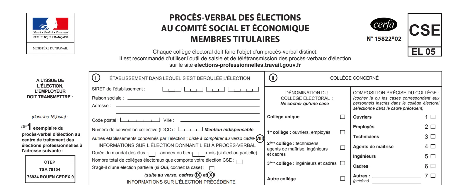 Élections CSE : Cerfa 15822