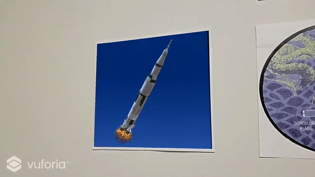 Animated preview of the Space Center Houston app's location aware audio tour playing exhibit stories as visitors move through the center.