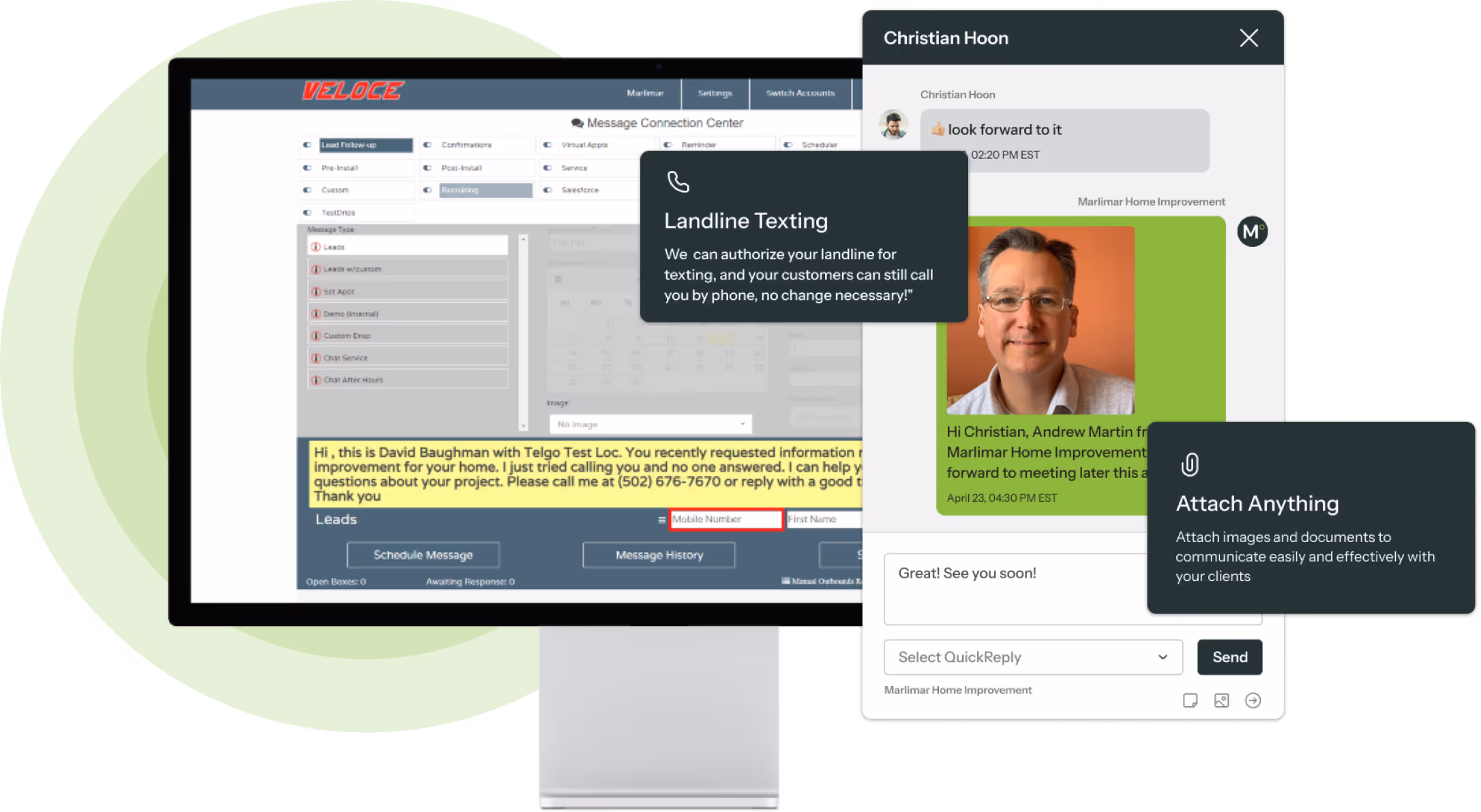 Computer mockup of Marlimar Veloce software and its various capabilities