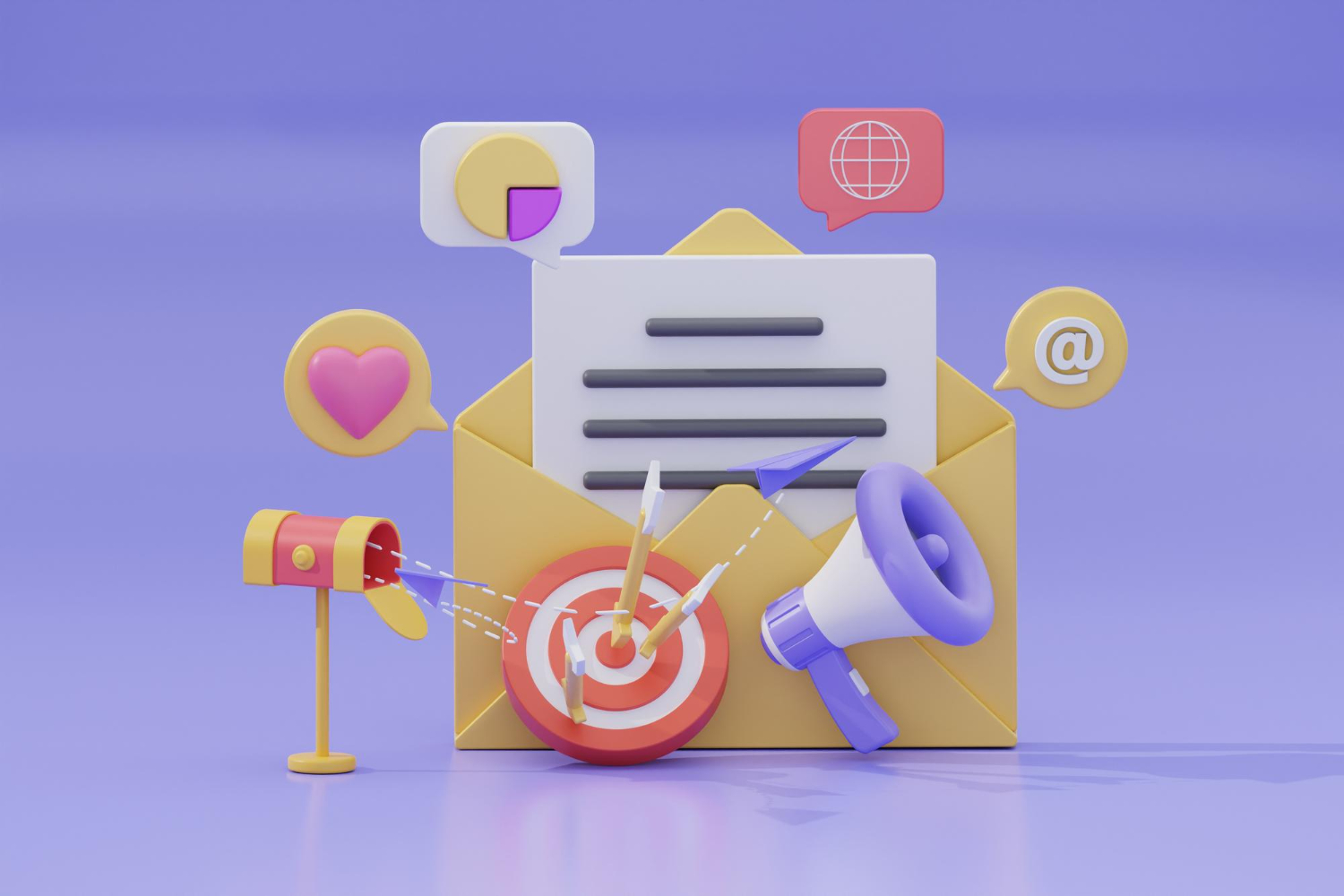 Ilustração de envelope aberto com carta no laptop Inscreva-se na lista de mala direta renderização em 3d