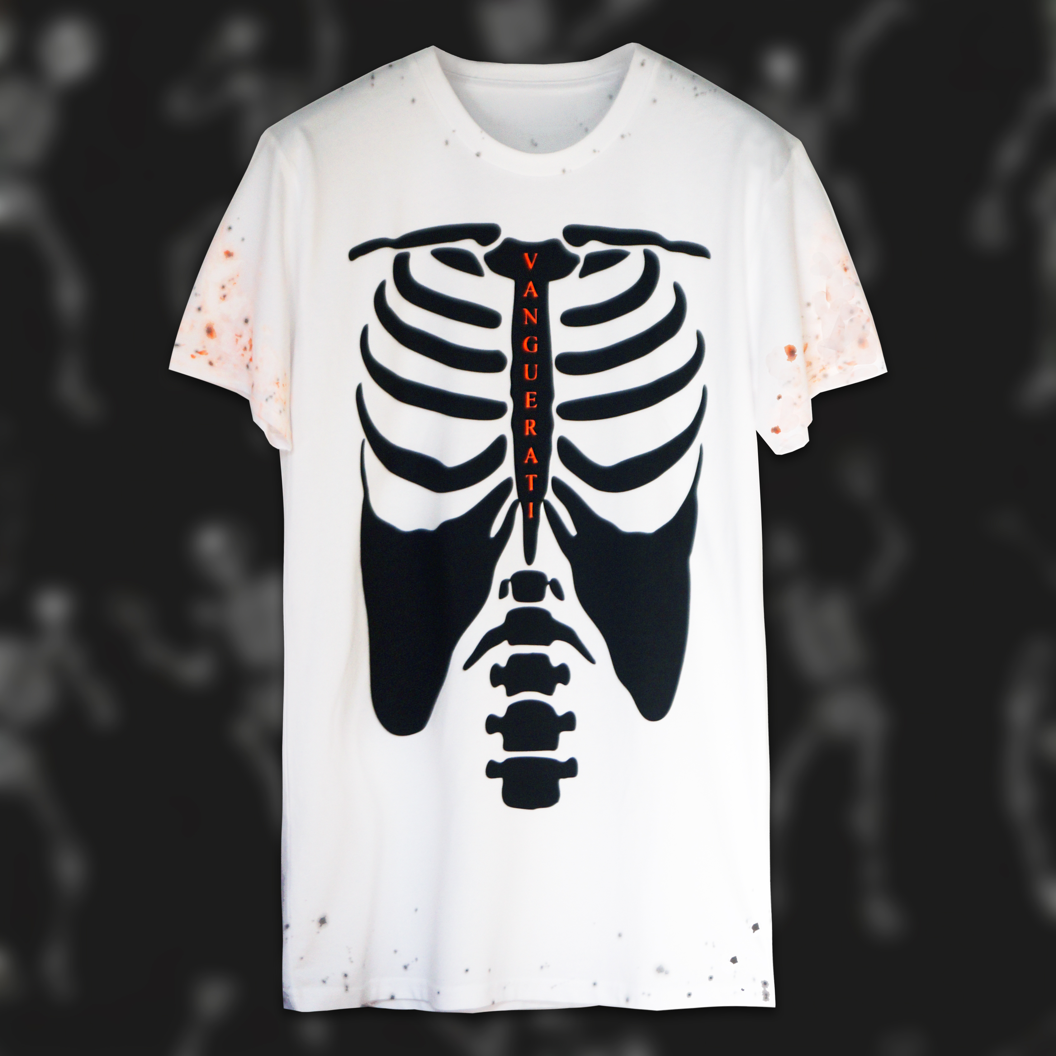 Skeleton black orange hand-painted T-shirt