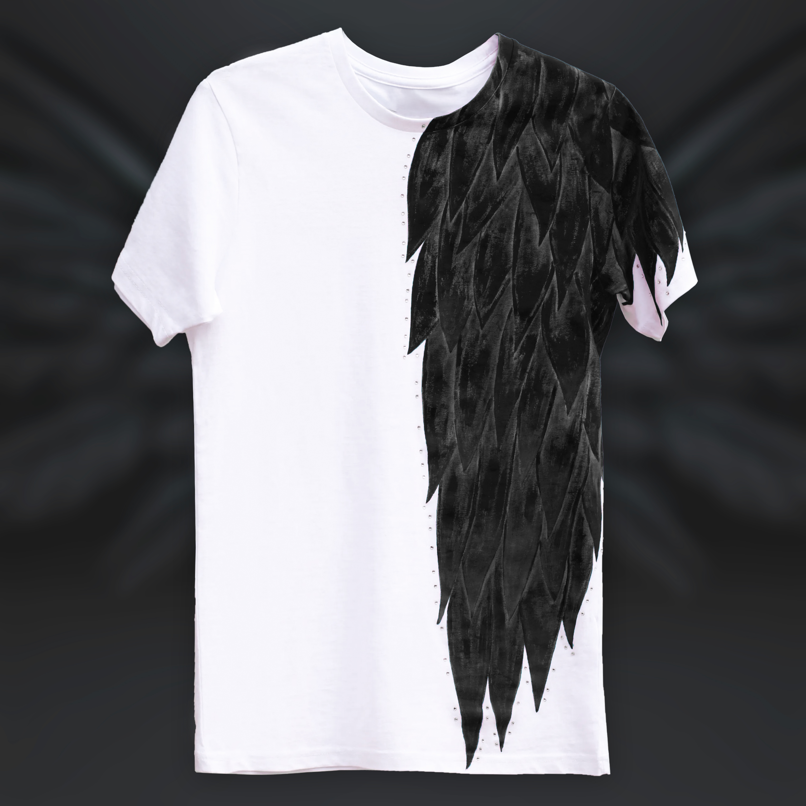 Black angel wing hand-painted T-shirt