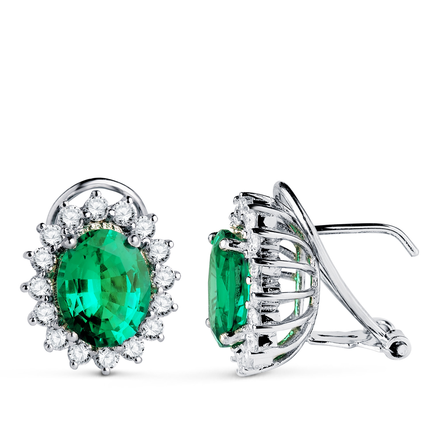 Oval emerald earrings: 18 kt white gold with 3.6ct emeralds and 1.12ct diamonds