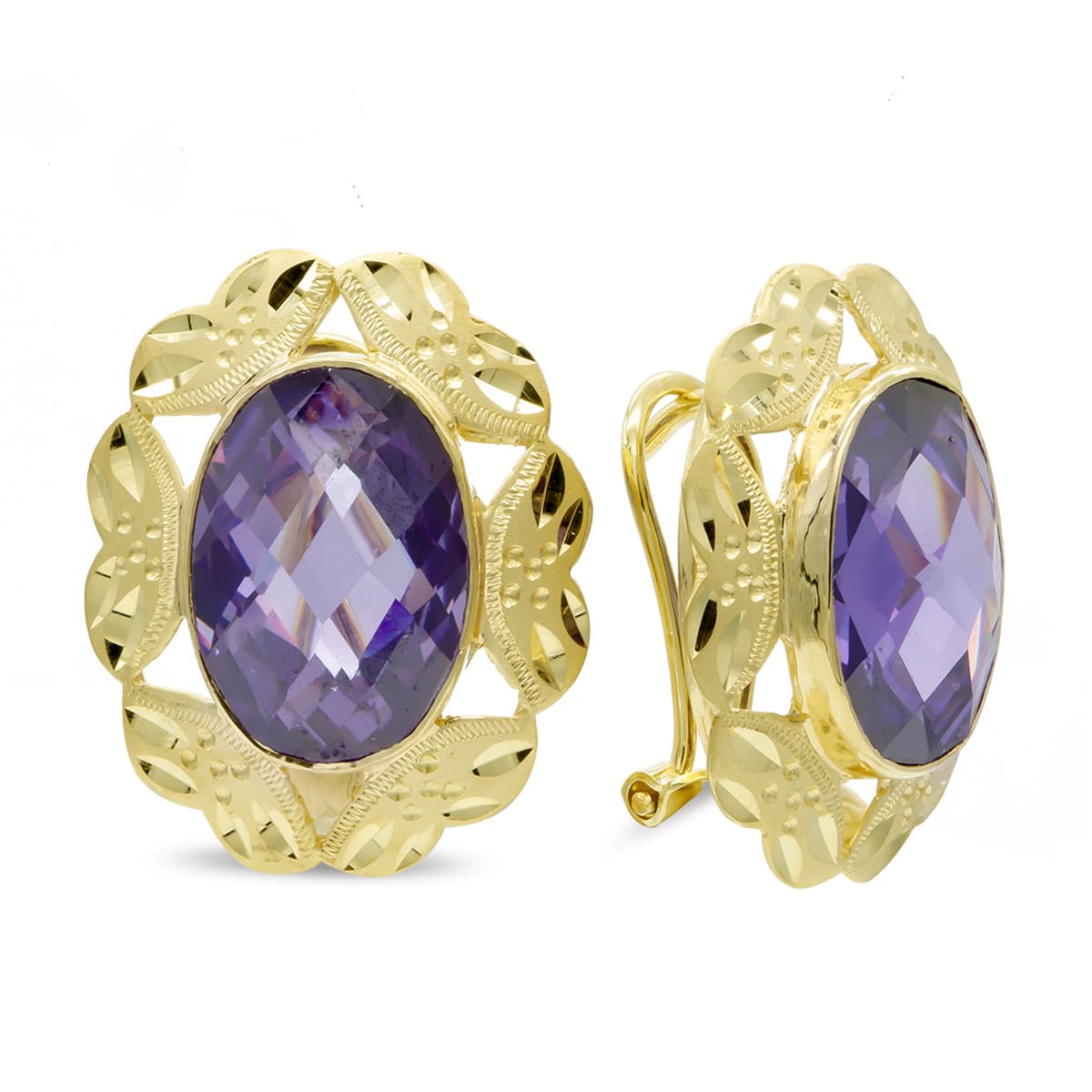 Oval amethyst earrings: 18 kt yellow gold