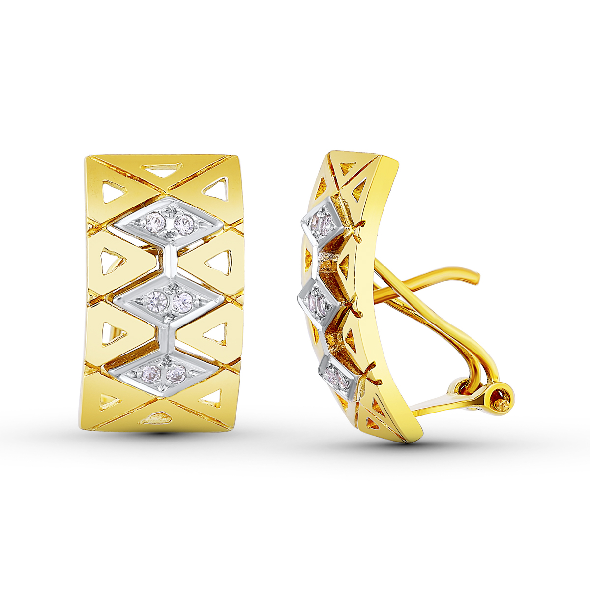 Rhomboid earrings: 18 kt bicolor gold