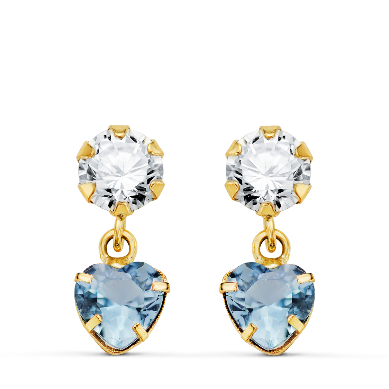 Aquamarine heart earrings: 18 kt yellow gold