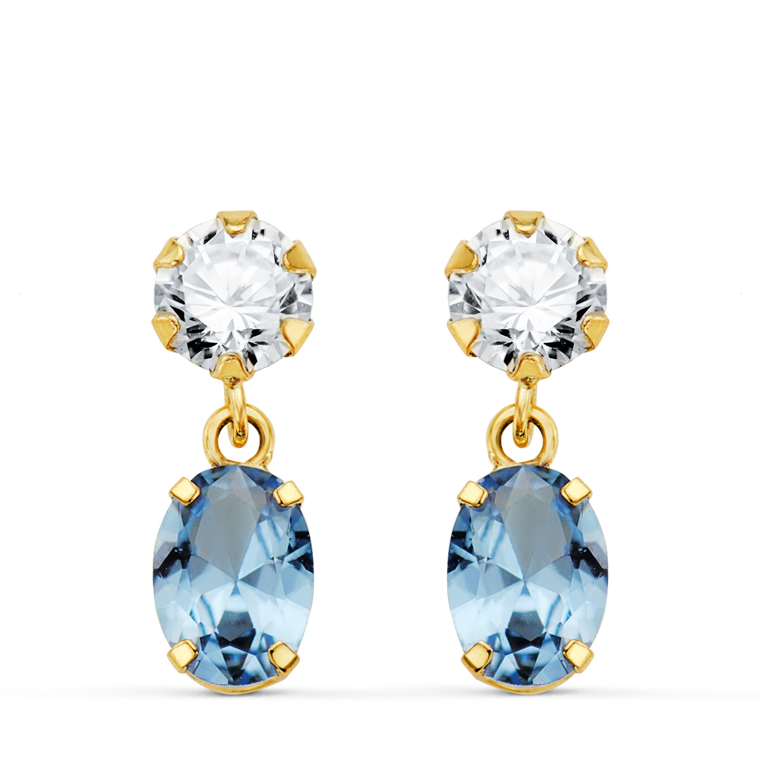 Aquamarine oval earrings: 18 kt yellow gold