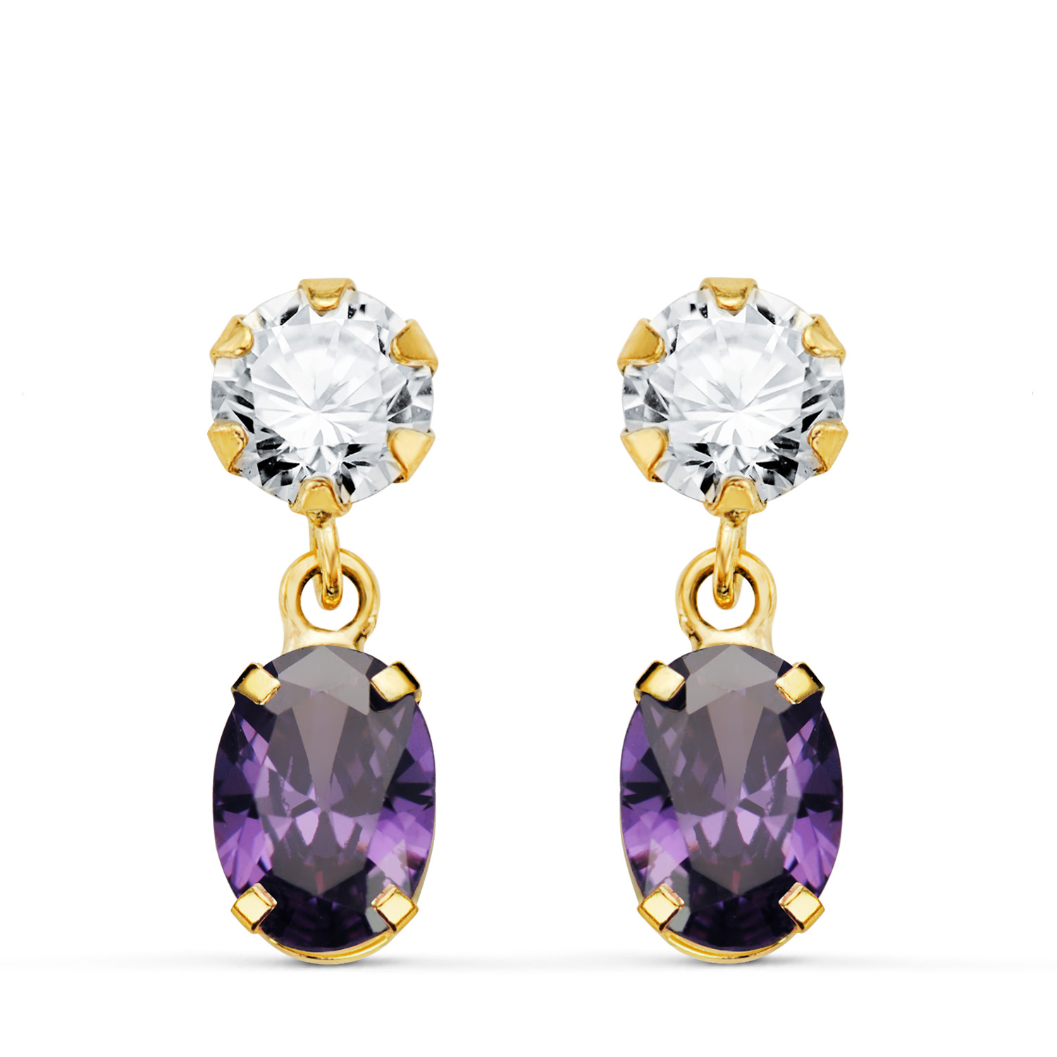 Amethyst oval earrings: 18 kt yellow gold