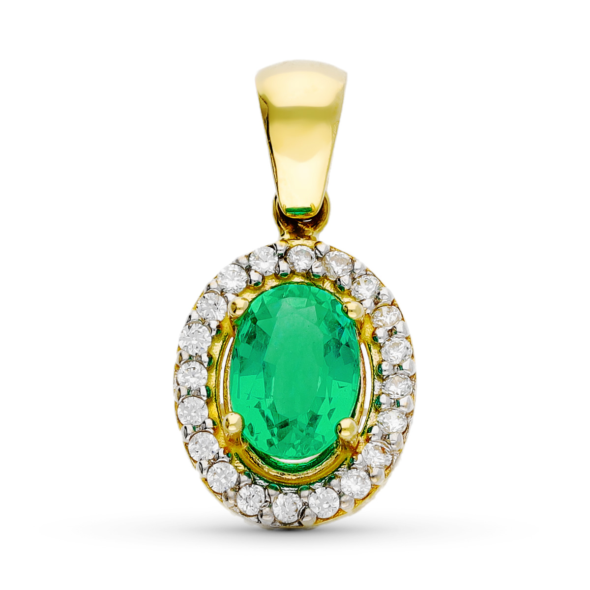 Royal pendant: 18 kt yellow gold with 0.79ct emerald