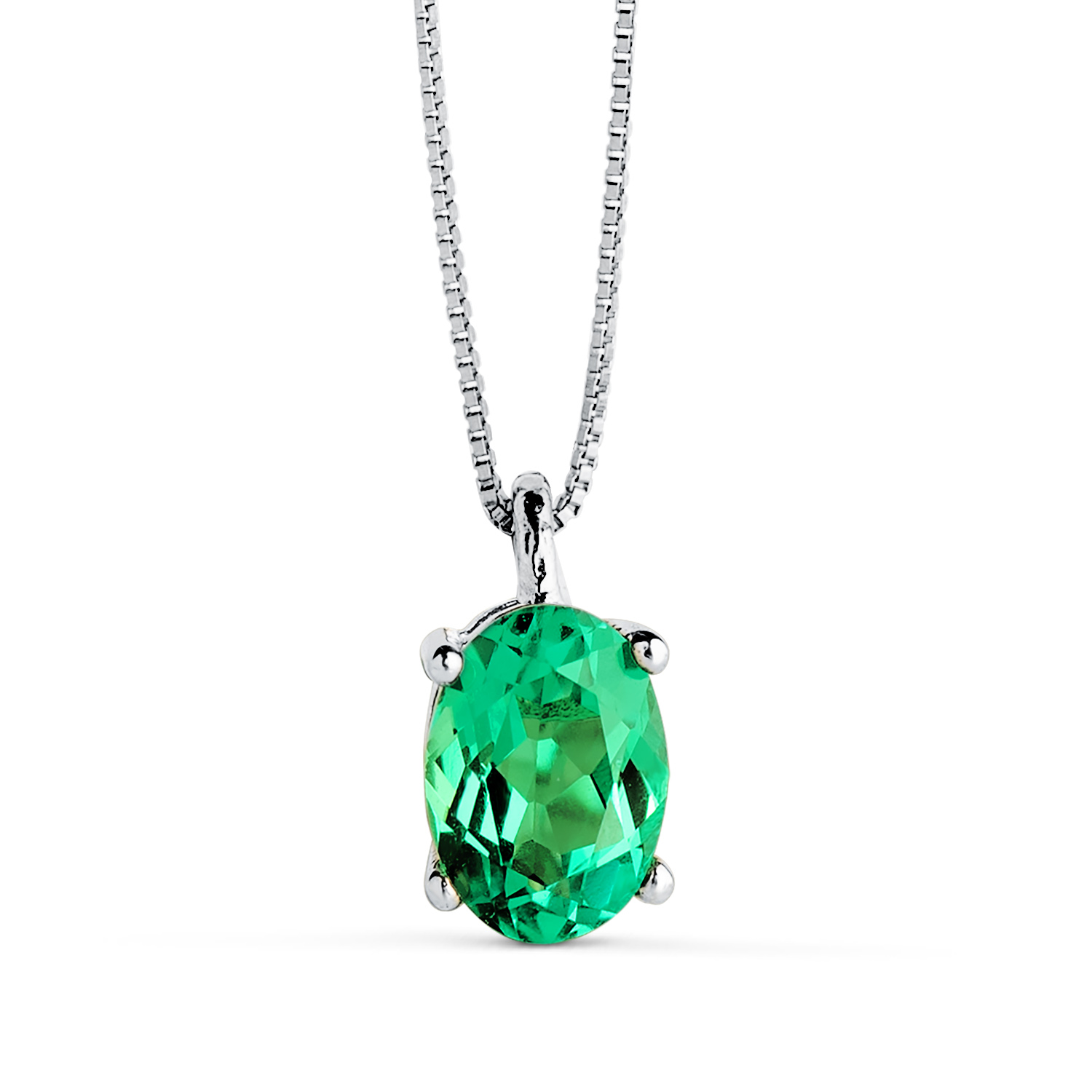 Oval emerald necklace: 18 kt white gold with 0.79ct emerald