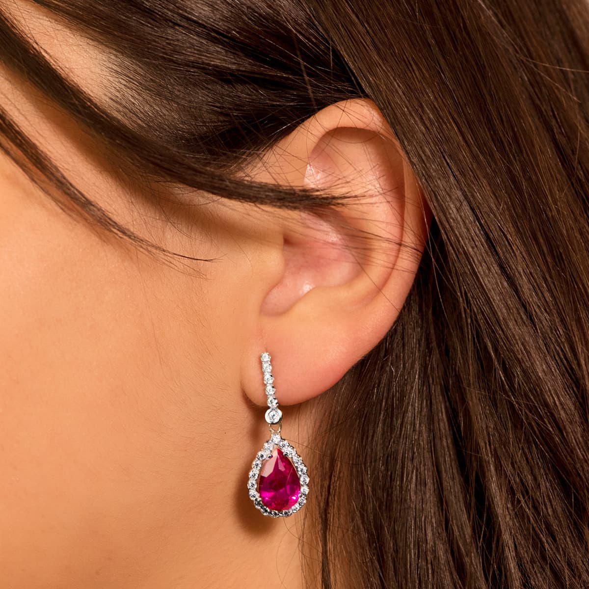 Scarlett dangle red earrings: 18 kt white gold