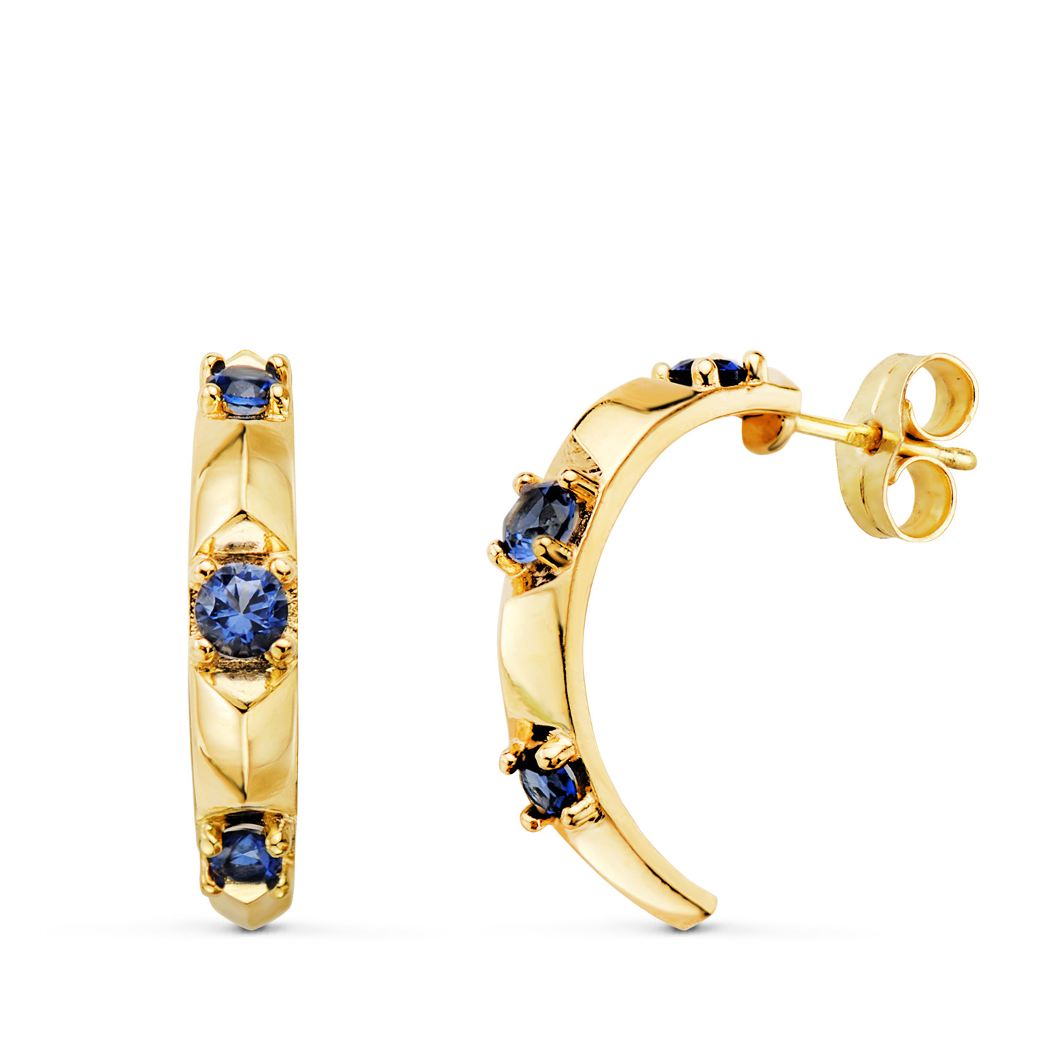 Band blue earrings: 18 kt yellow gold