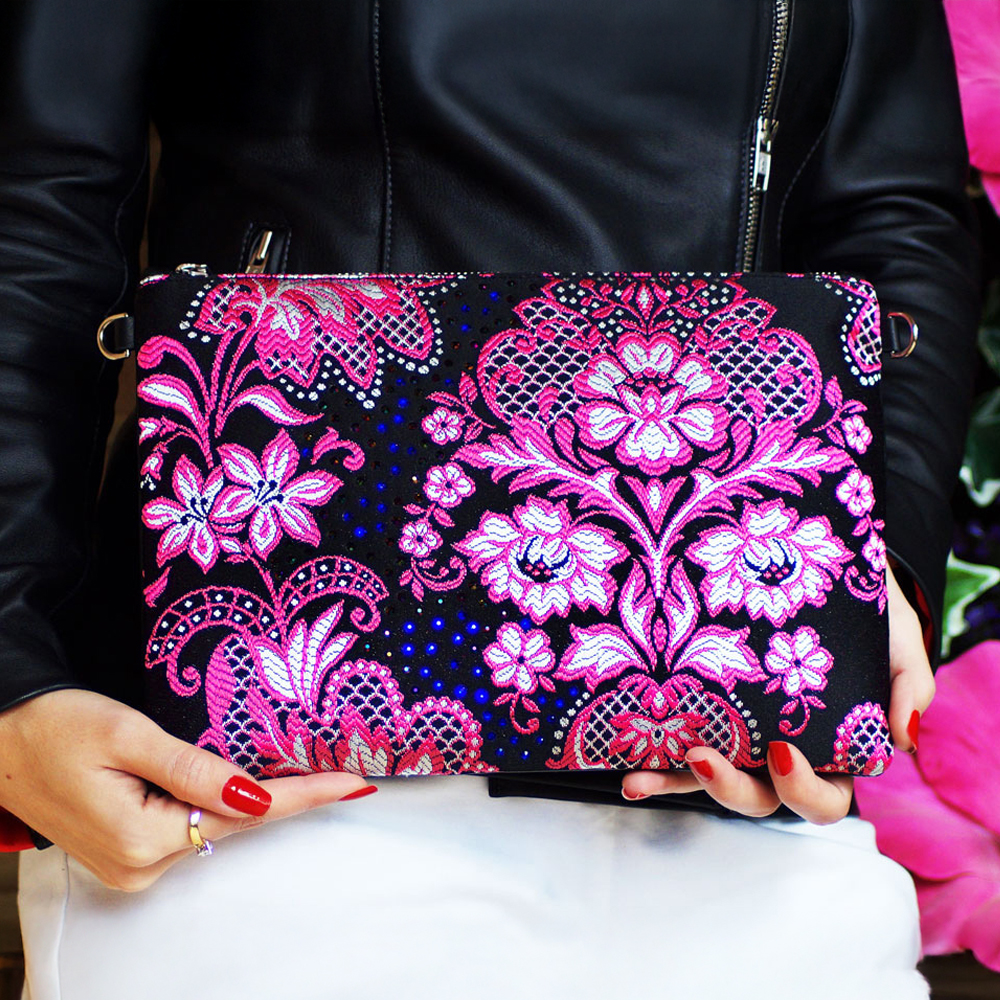 Fallera lateral pink leather bag with Swarovski