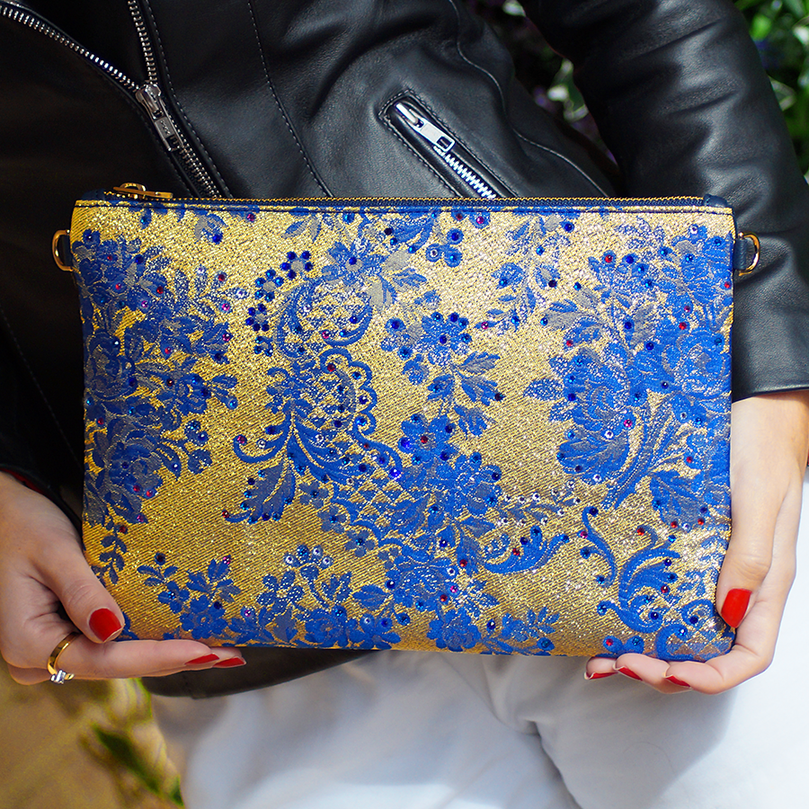 Fallera champagne blue leather bag