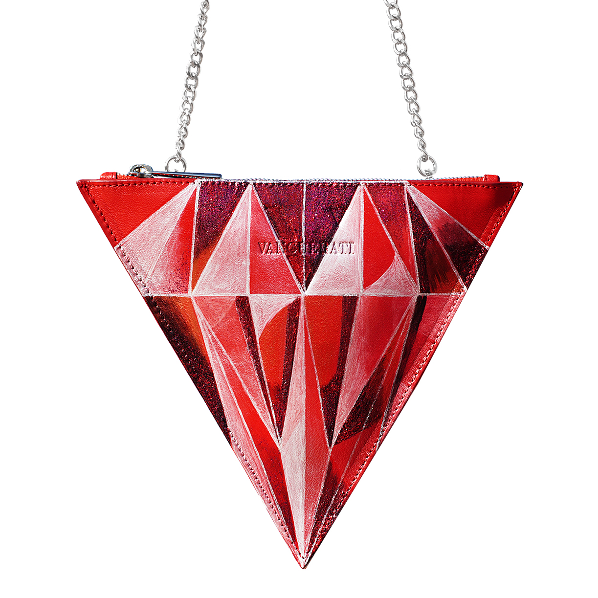 Triangular diamond red hand-painted leather bag