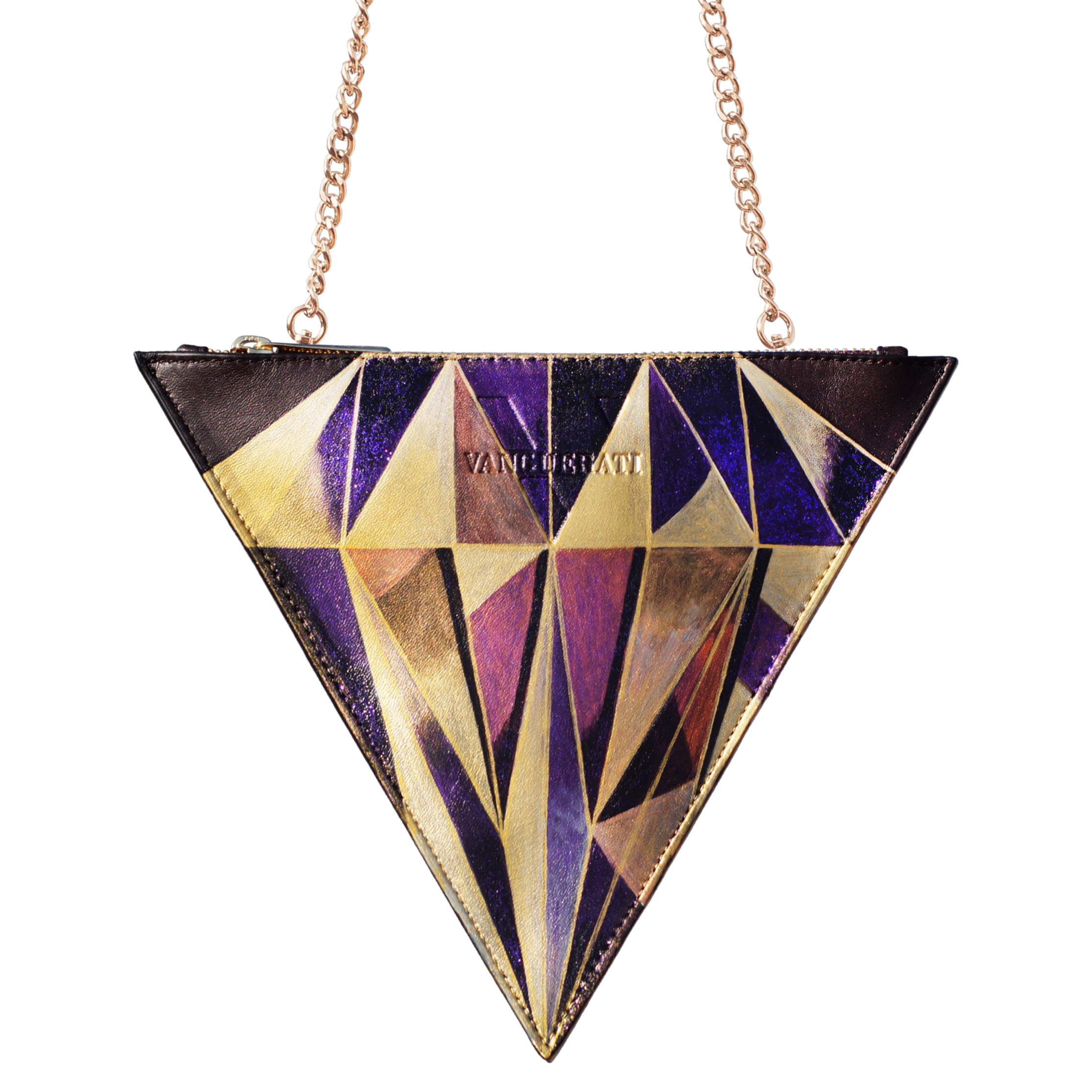 Triangular diamond brown hand-painted leather bag