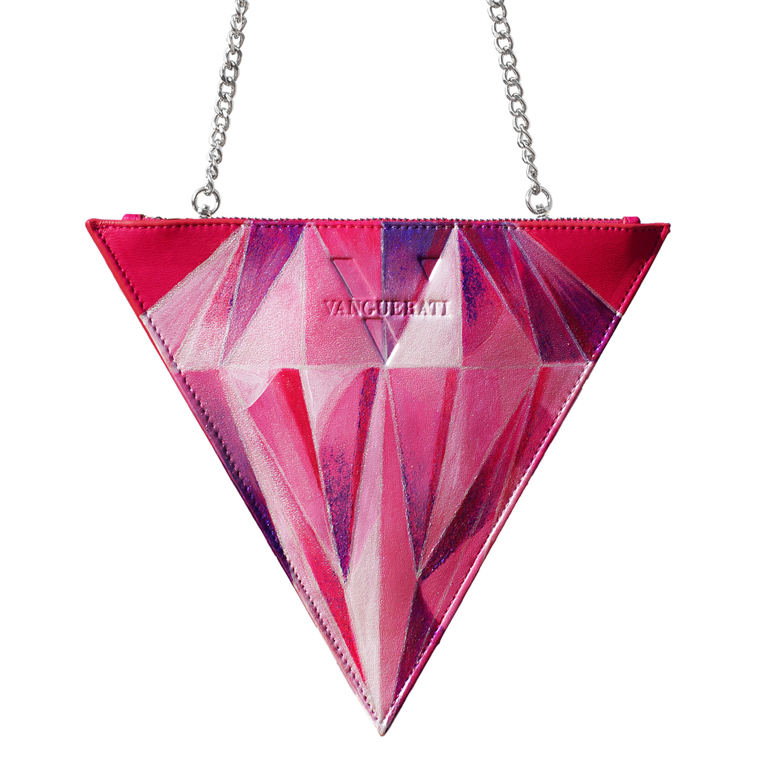 Triangular diamond pink hand-painted leather bag