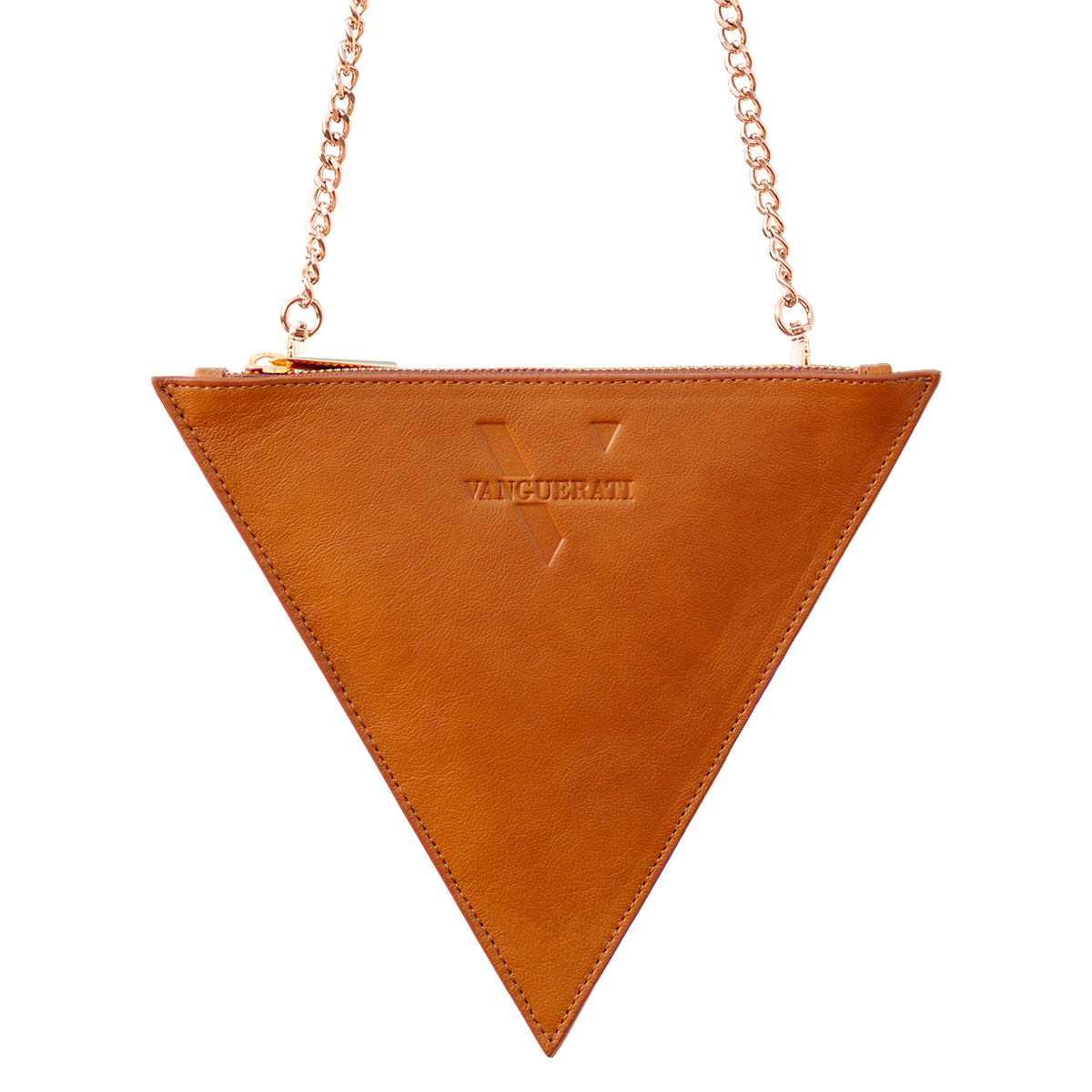 Triangular camel leather bag