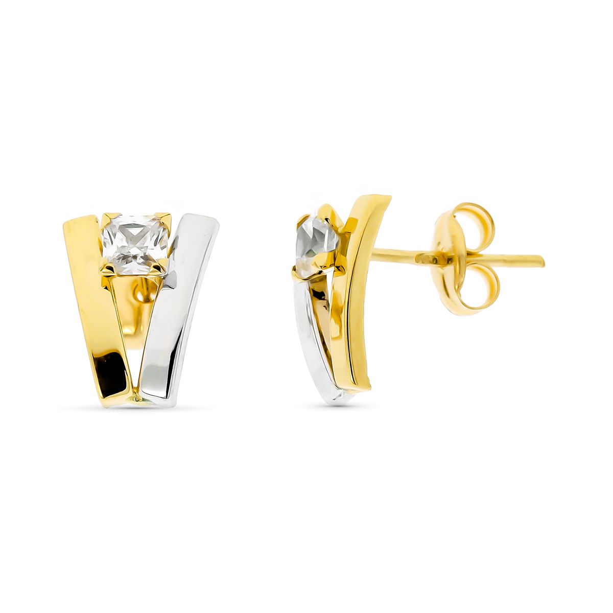 V earrings: 9 kt bicolor gold with zirconias