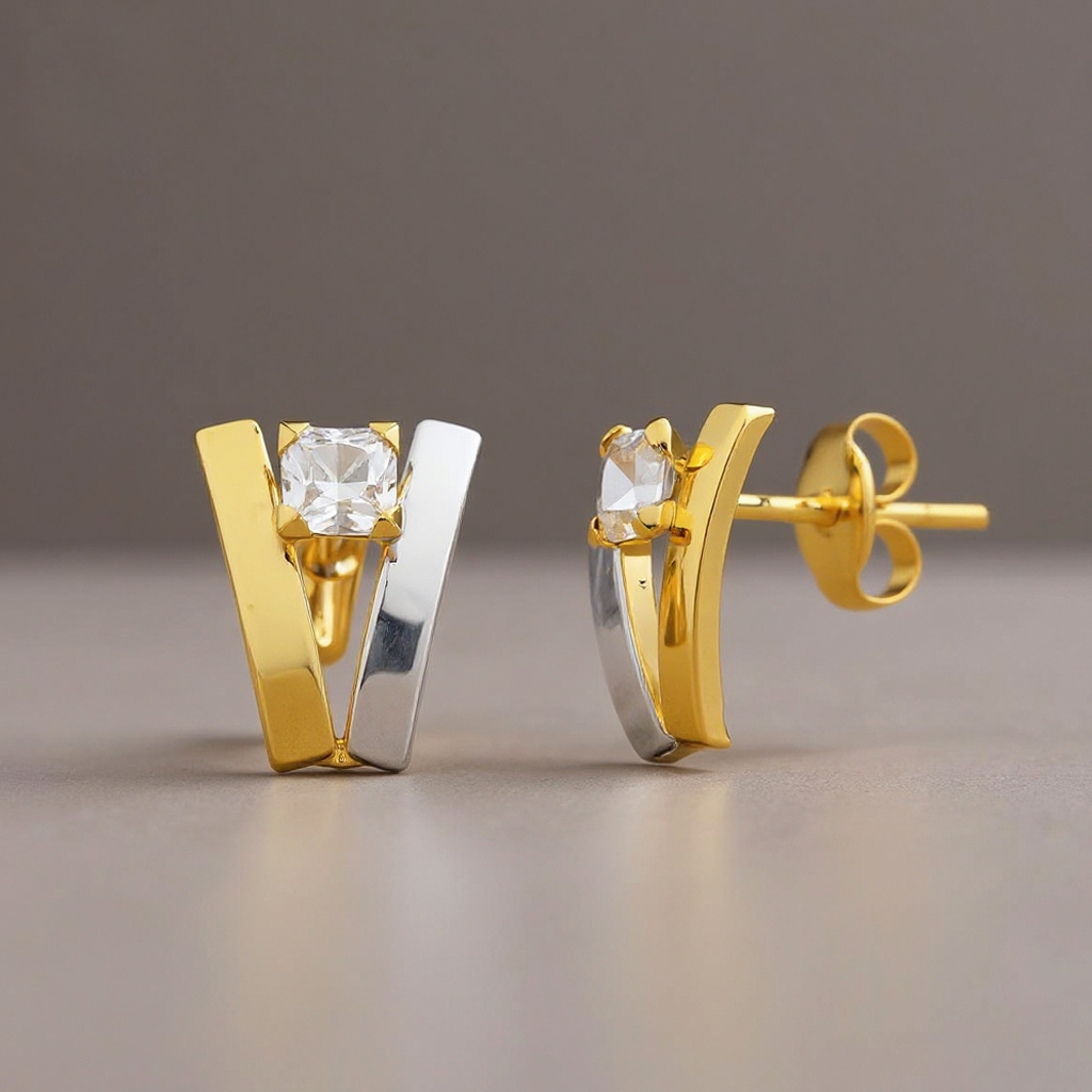 V earrings: 9 kt bicolor gold with zirconias