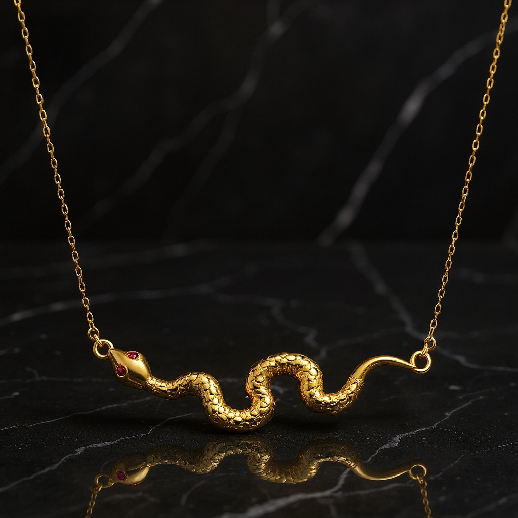 Snake red necklace: 18 kt yellow gold