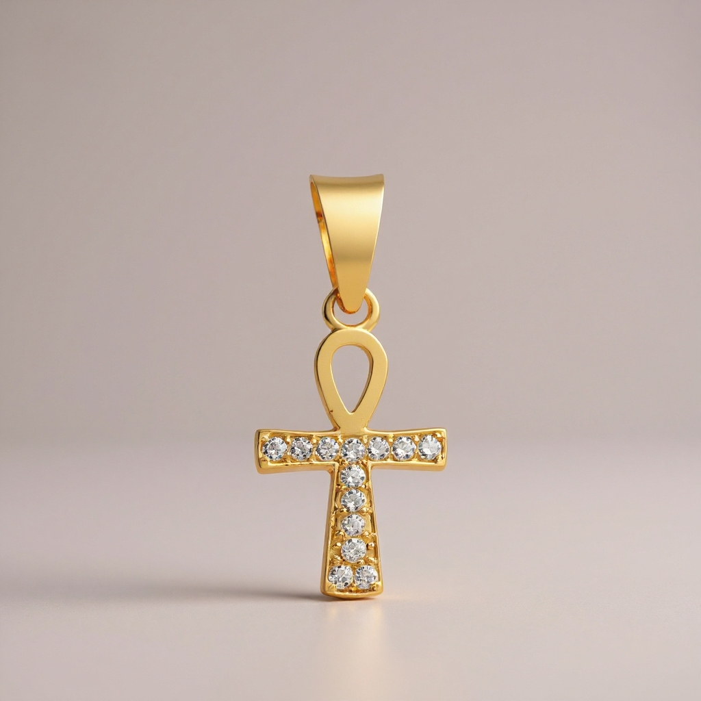 Ankh pendant: 18 kt yellow gold with zirconias