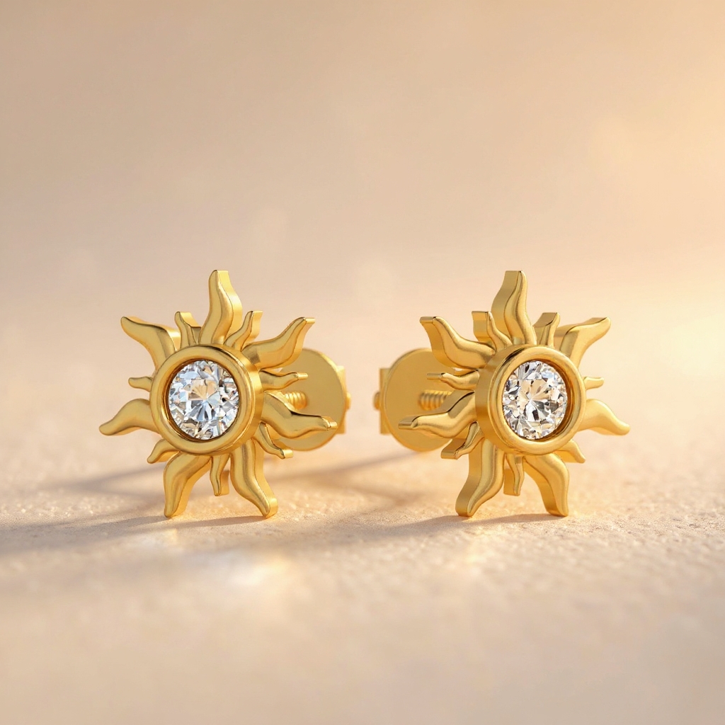 Sun earrings: yellow gold with 0.5ct solitaire diamond
