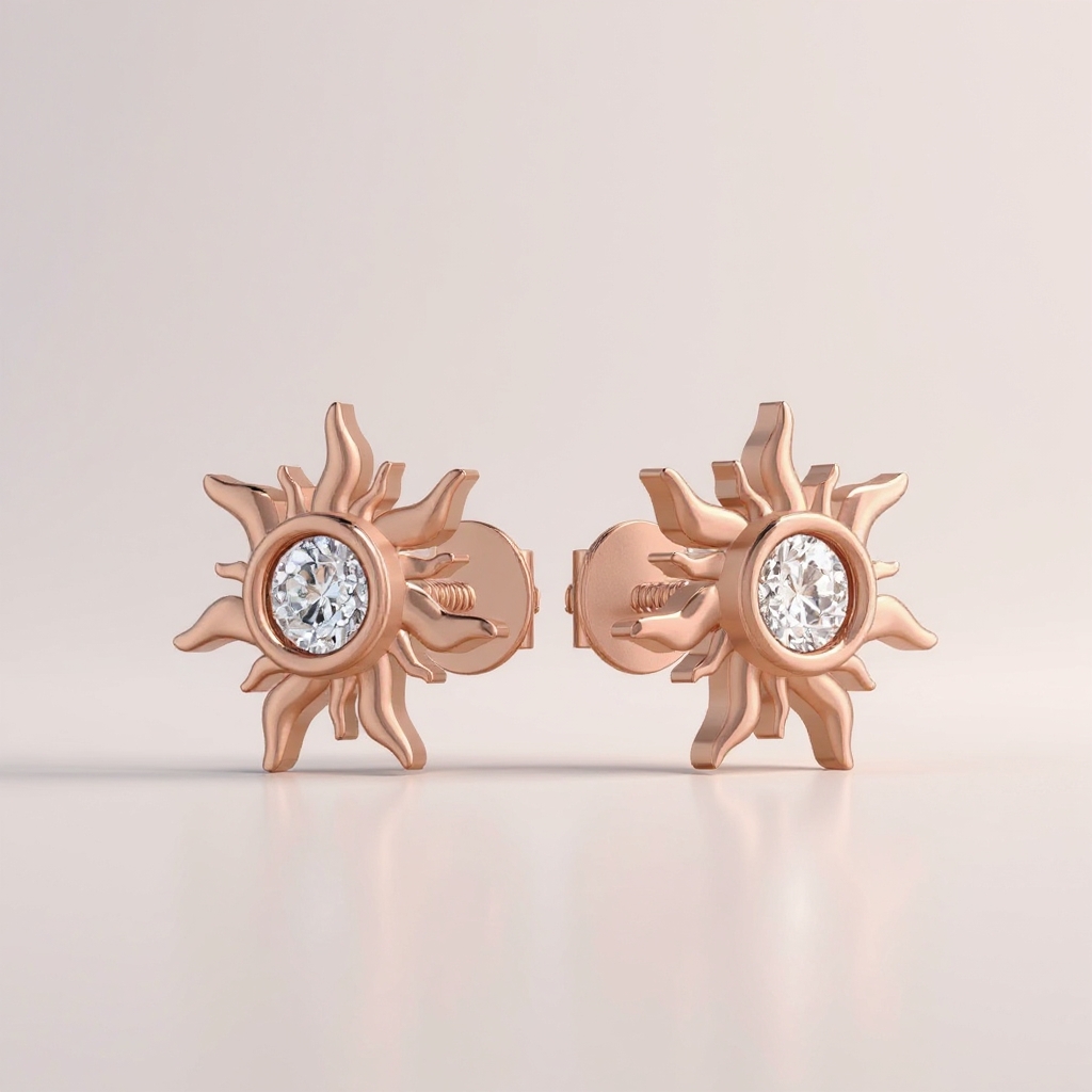 Sun earrings: rose gold with 0.5ct solitaire diamond