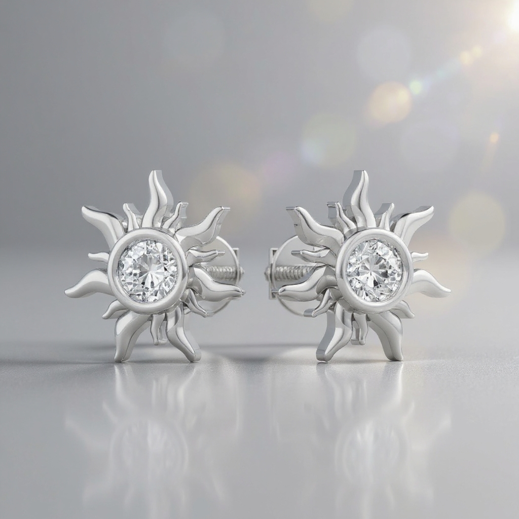 Sun earrings: white gold with 0.5ct solitaire diamond