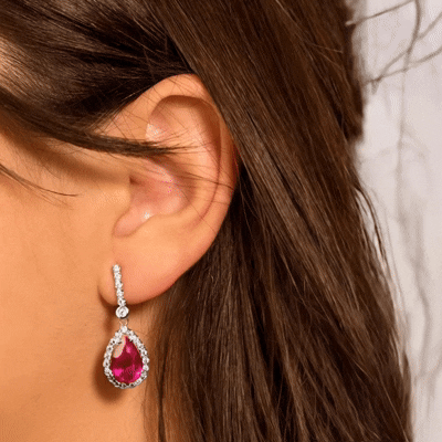 Scarlett dangle red earrings: 18 kt white gold with zirconias