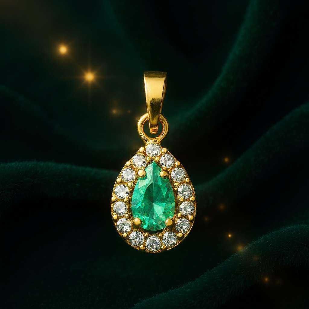 Teardrop topacio pendant: 18 kt yellow gold with zirconias